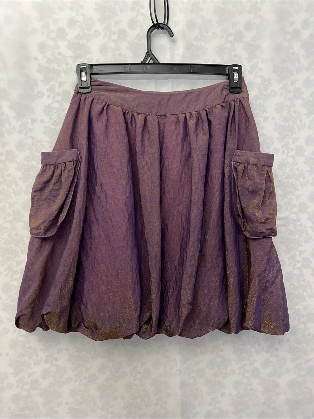 Purple and Gold Multichrimatic Gathered Puffy Skirt With Pockets